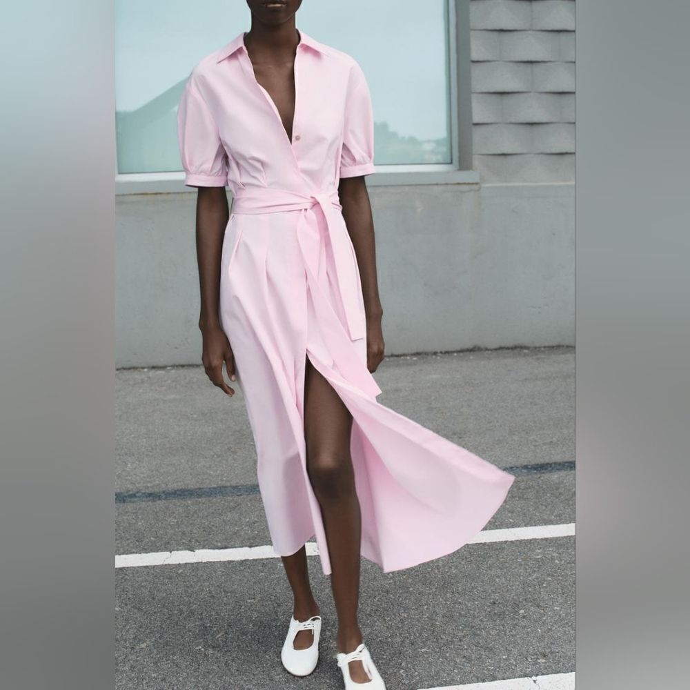 NWT ZARAβPOPLINβSHIRTDRESSβpink - Picture 11 of 13